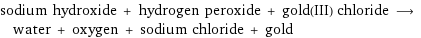 sodium hydroxide + hydrogen peroxide + gold(III) chloride ⟶ water + oxygen + sodium chloride + gold