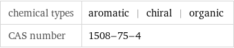 chemical types | aromatic | chiral | organic CAS number | 1508-75-4