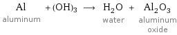 Al aluminum + (OH)3 ⟶ H_2O water + Al_2O_3 aluminum oxide