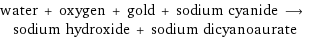 water + oxygen + gold + sodium cyanide ⟶ sodium hydroxide + sodium dicyanoaurate