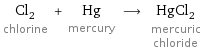 Cl_2 chlorine + Hg mercury ⟶ HgCl_2 mercuric chloride