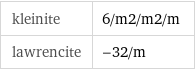 kleinite | 6/m2/m2/m lawrencite | -32/m