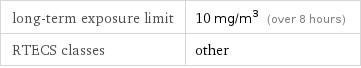 long-term exposure limit | 10 mg/m^3 (over 8 hours) RTECS classes | other