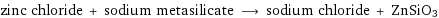 zinc chloride + sodium metasilicate ⟶ sodium chloride + ZnSiO3