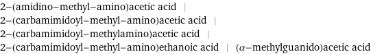 2-(amidino-methyl-amino)acetic acid | 2-(carbamimidoyl-methyl-amino)acetic acid | 2-(carbamimidoyl-methylamino)acetic acid | 2-(carbamimidoyl-methyl-amino)ethanoic acid | (α-methylguanido)acetic acid