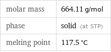 molar mass | 664.11 g/mol phase | solid (at STP) melting point | 117.5 °C