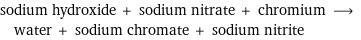 sodium hydroxide + sodium nitrate + chromium ⟶ water + sodium chromate + sodium nitrite