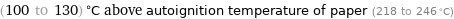 (100 to 130) °C above autoignition temperature of paper (218 to 246 °C)