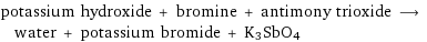 potassium hydroxide + bromine + antimony trioxide ⟶ water + potassium bromide + K3SbO4