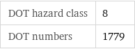 DOT hazard class | 8 DOT numbers | 1779