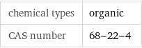 chemical types | organic CAS number | 68-22-4