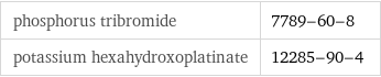 phosphorus tribromide | 7789-60-8 potassium hexahydroxoplatinate | 12285-90-4