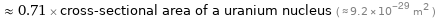  ≈ 0.71 × cross-sectional area of a uranium nucleus ( ≈ 9.2×10^-29 m^2 )