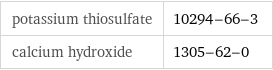 potassium thiosulfate | 10294-66-3 calcium hydroxide | 1305-62-0