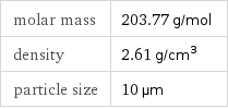 molar mass | 203.77 g/mol density | 2.61 g/cm^3 particle size | 10 µm