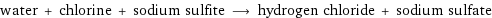 water + chlorine + sodium sulfite ⟶ hydrogen chloride + sodium sulfate