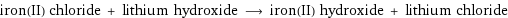 iron(II) chloride + lithium hydroxide ⟶ iron(II) hydroxide + lithium chloride