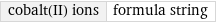 cobalt(II) ions | formula string