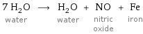 7 H_2O water ⟶ H_2O water + NO nitric oxide + Fe iron