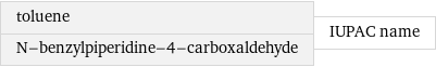 toluene N-benzylpiperidine-4-carboxaldehyde | IUPAC name