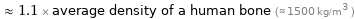  ≈ 1.1 × average density of a human bone (≈ 1500 kg/m^3 )