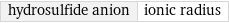 hydrosulfide anion | ionic radius