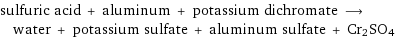 sulfuric acid + aluminum + potassium dichromate ⟶ water + potassium sulfate + aluminum sulfate + Cr2SO4
