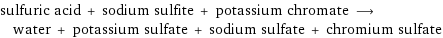 sulfuric acid + sodium sulfite + potassium chromate ⟶ water + potassium sulfate + sodium sulfate + chromium sulfate