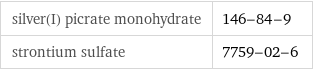 silver(I) picrate monohydrate | 146-84-9 strontium sulfate | 7759-02-6