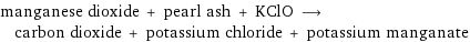 manganese dioxide + pearl ash + KClO ⟶ carbon dioxide + potassium chloride + potassium manganate