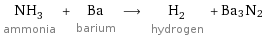 NH_3 ammonia + Ba barium ⟶ H_2 hydrogen + Ba3N2