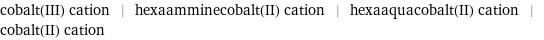 cobalt(III) cation | hexaamminecobalt(II) cation | hexaaquacobalt(II) cation | cobalt(II) cation