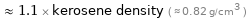  ≈ 1.1 × kerosene density ( ≈ 0.82 g/cm^3 )