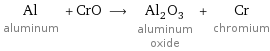 Al aluminum + CrO ⟶ Al_2O_3 aluminum oxide + Cr chromium