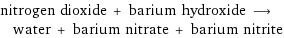 nitrogen dioxide + barium hydroxide ⟶ water + barium nitrate + barium nitrite