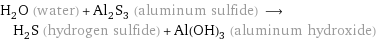 H_2O (water) + Al_2S_3 (aluminum sulfide) ⟶ H_2S (hydrogen sulfide) + Al(OH)_3 (aluminum hydroxide)