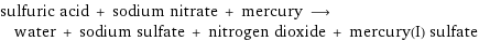 sulfuric acid + sodium nitrate + mercury ⟶ water + sodium sulfate + nitrogen dioxide + mercury(I) sulfate