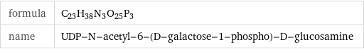 formula | C_23H_38N_3O_25P_3 name | UDP-N-acetyl-6-(D-galactose-1-phospho)-D-glucosamine