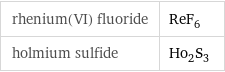 rhenium(VI) fluoride | ReF_6 holmium sulfide | Ho_2S_3