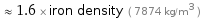  ≈ 1.6 × iron density ( 7874 kg/m^3 )