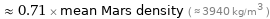  ≈ 0.71 × mean Mars density ( ≈ 3940 kg/m^3 )