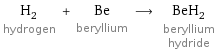H_2 hydrogen + Be beryllium ⟶ BeH_2 beryllium hydride