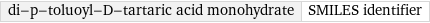 di-p-toluoyl-D-tartaric acid monohydrate | SMILES identifier