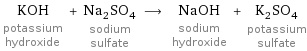 KOH potassium hydroxide + Na_2SO_4 sodium sulfate ⟶ NaOH sodium hydroxide + K_2SO_4 potassium sulfate