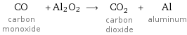 CO carbon monoxide + Al2O2 ⟶ CO_2 carbon dioxide + Al aluminum