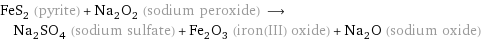 FeS_2 (pyrite) + Na_2O_2 (sodium peroxide) ⟶ Na_2SO_4 (sodium sulfate) + Fe_2O_3 (iron(III) oxide) + Na_2O (sodium oxide)