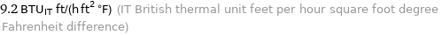 9.2 BTU_IT ft/(h ft^2 °F) (IT British thermal unit feet per hour square foot degree Fahrenheit difference)