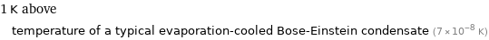 1 K above temperature of a typical evaporation-cooled Bose-Einstein condensate (7×10^-8 K)