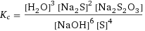 K_c = ([H2O]^3 [Na2S]^2 [Na2S2O3])/([NaOH]^6 [S]^4)