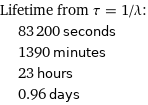 Lifetime from τ = 1/λ:  | 83200 seconds  | 1390 minutes  | 23 hours  | 0.96 days